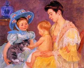 Niños jugando con un gato madres hijos Mary Cassatt Pinturas al óleo